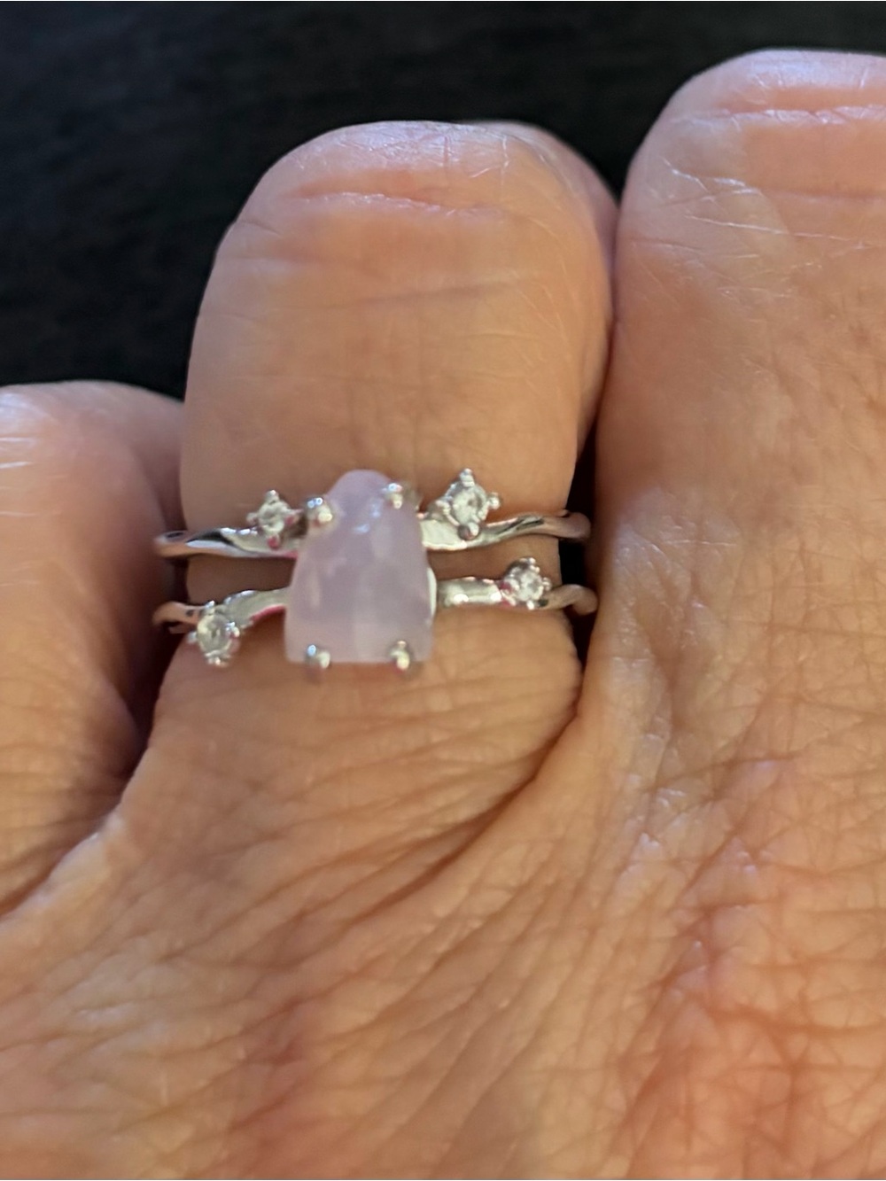 Sterling Silver Rose Quartz Ring with Cubic Zirconia Accents